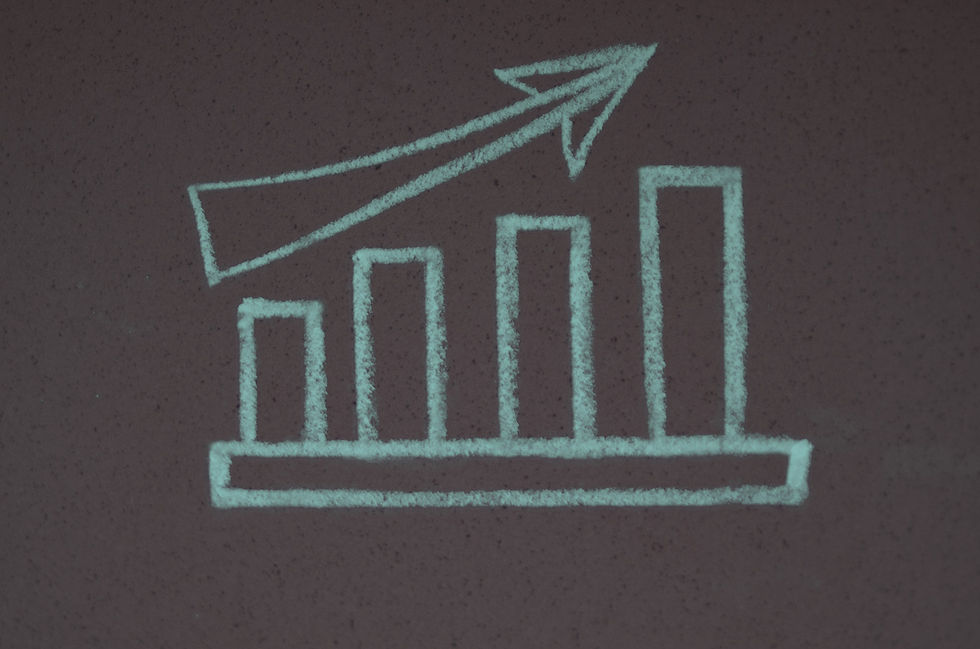 Chalk drawing of increasing bar chart with arrow pointing upwards